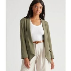 Quince Stretch Crepe Open Blazer Olive Green